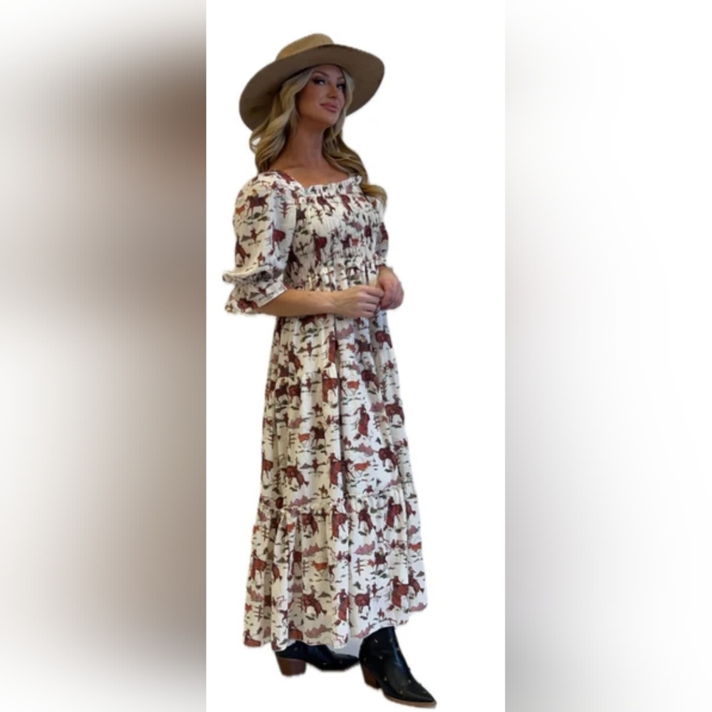 Western Cowboy Print Maxi Dress NWT